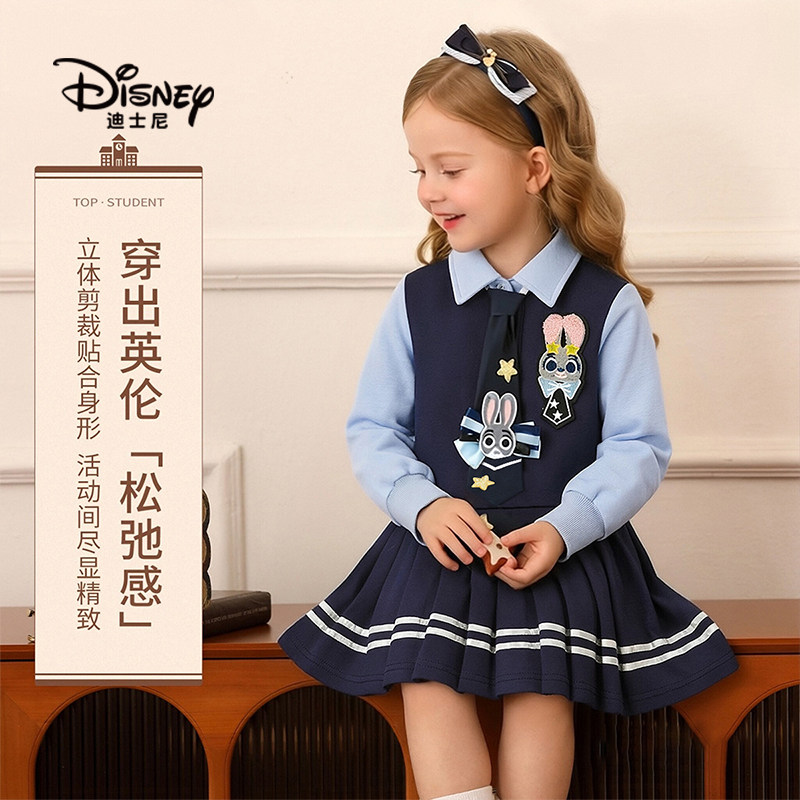 迪士尼童装朱迪连衣裙2026春新款兔子警官儿童洋气宝宝百褶裙子女