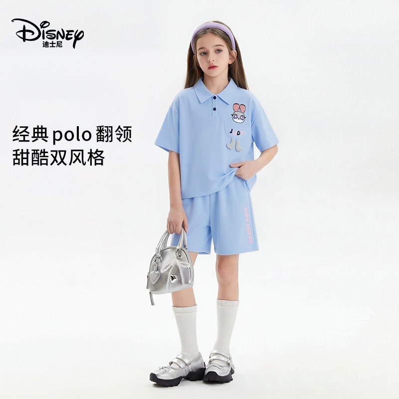 迪士尼疯狂动物城朱迪兔女童polo套装夏新款甜美运动中大童两件套