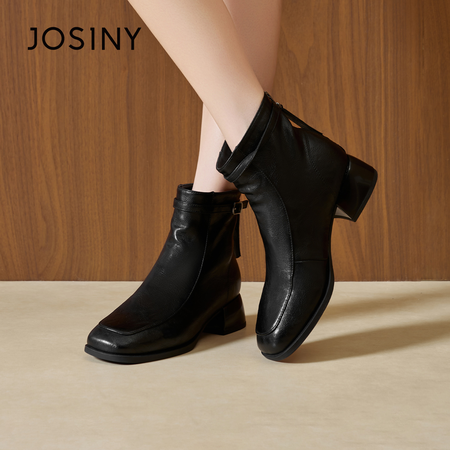 卓诗尼2025秋冬新款后拉链马丁靴女百搭显瘦女靴时尚舒适中跟短靴