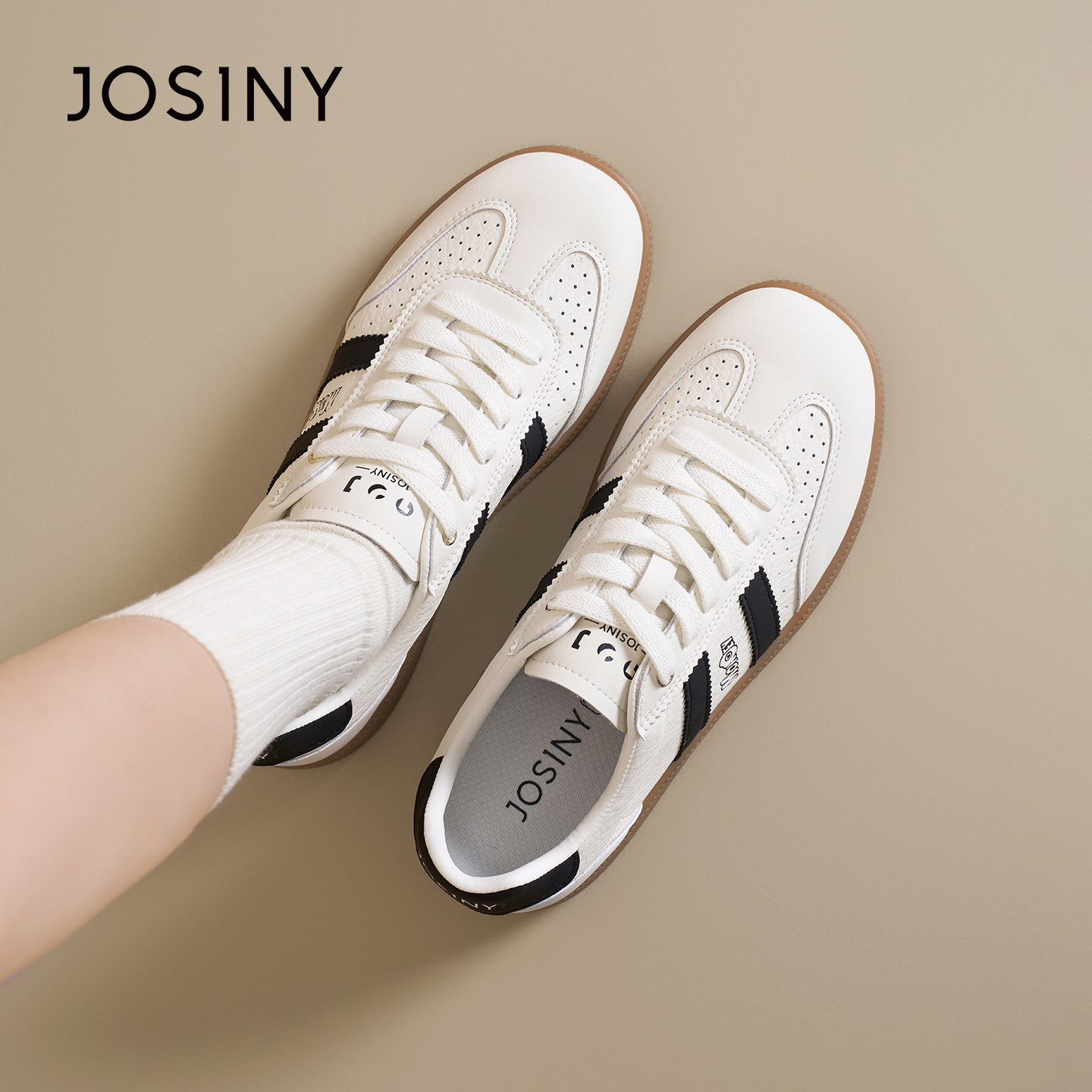 卓诗尼2026春季新款厚底休闲鞋时尚复古德训鞋潮流舒适运动小白鞋