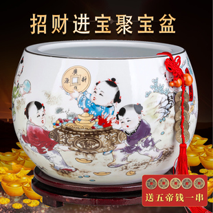 景德镇陶瓷招财进宝聚宝盆招财聚财摆件家用入户玄关上档次装饰品