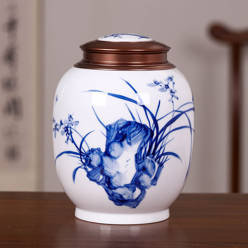 手绘青花陶瓷茶叶罐红茶普洱密封罐储茶罐金属盖大号防潮存储茶仓,餐饮具,茶叶罐,淘宝优惠券,粉丝福利购,淘宝优惠卷
