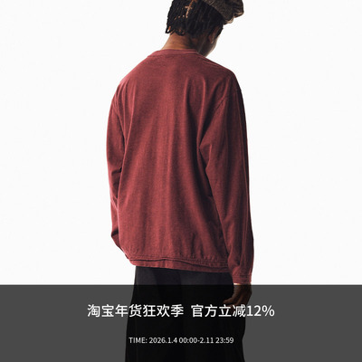 MANUFACTURE 水洗卷边竹节棉长袖T恤