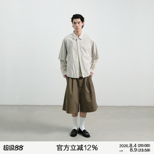 MANUFACTURE 条纹暗门襟拉链短袖衬衣