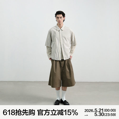 MANUFACTURE 条纹暗门襟拉链短袖衬衣