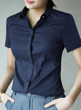 雀后小领夏装衬衣简约修身正装显瘦短袖ol装职业白领工作服衬衫女