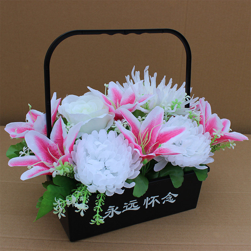 菊花篮假花盘景清明节花陵园摆放花上坟塑料花扫墓用品祭奠祭祖花