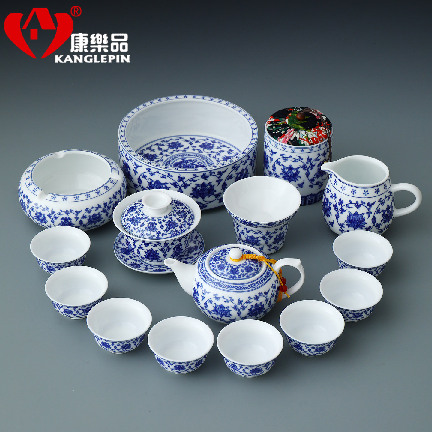 高档釉下彩青花陶瓷功夫茶具套装图片