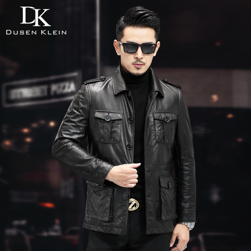 皮衣男真皮海宁油蜡牛皮夹克猎装军旅秋季新款外套工装单潮流修身