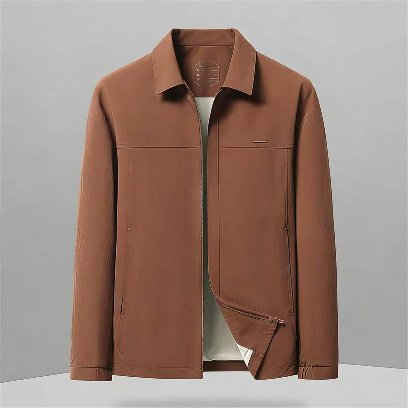 2026春季新款商务风翻领夹克男薄款外套大码胖子宽松百搭拉链上衣