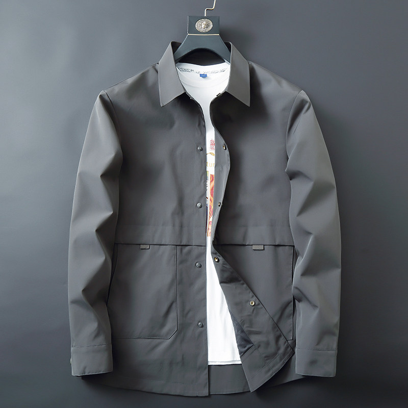 休闲风翻领夹克男春季薄款大码宽松工装风外套高端男装加肥加大码