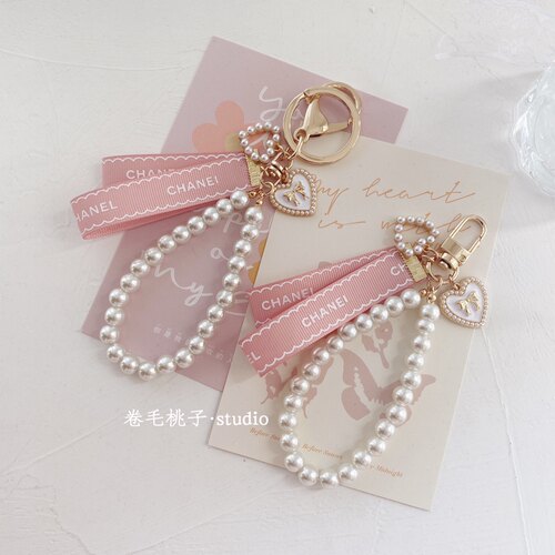 原创玫瑰粉小香家丝带钥匙圈少女