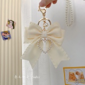 原创自制奶油米花边蝴蝶结钥匙圈四叶草包挂件爱心挂链车钥匙扣链