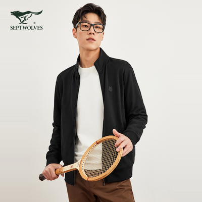 七匹狼立领黑色开襟卫衣