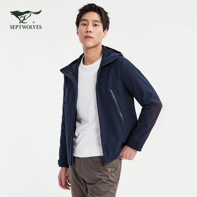 七匹狼软壳连帽防泼水连帽茄克