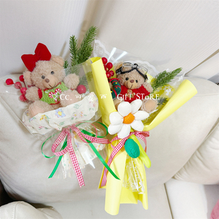 可爱西 卡通小熊圣诞花束红色新年礼物送花创意礼品公仔钥匙扣