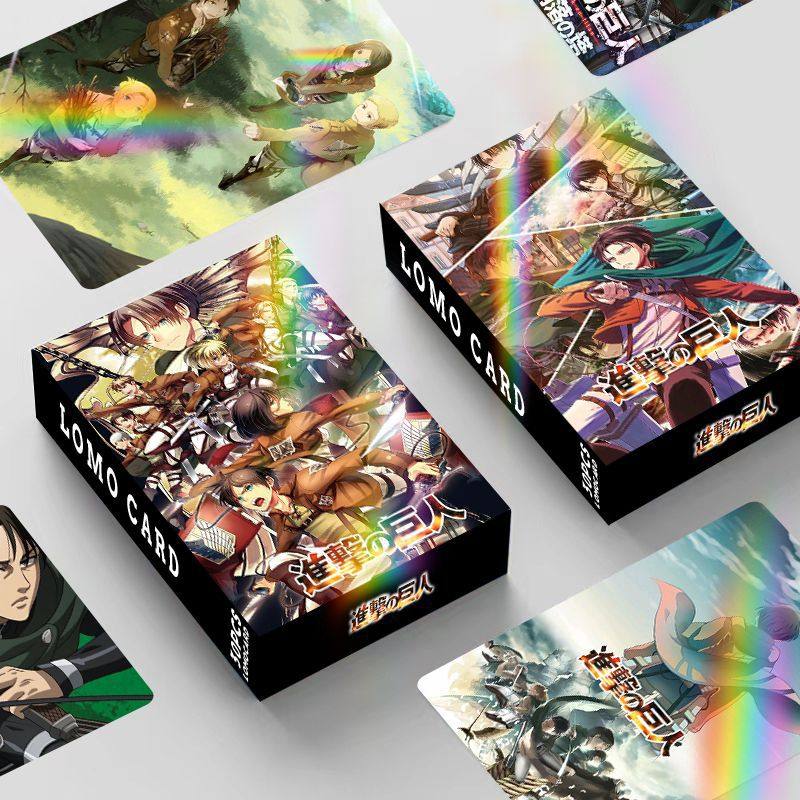 镭射闪卡 进击的巨人双面30张小卡 LOMO卡 盒装珍藏照片卡 贺卡
