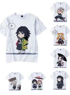 鬼灭之刃动漫3d数码印花短袖九柱蝴蝶忍T恤男女款儿童大童装衣服
