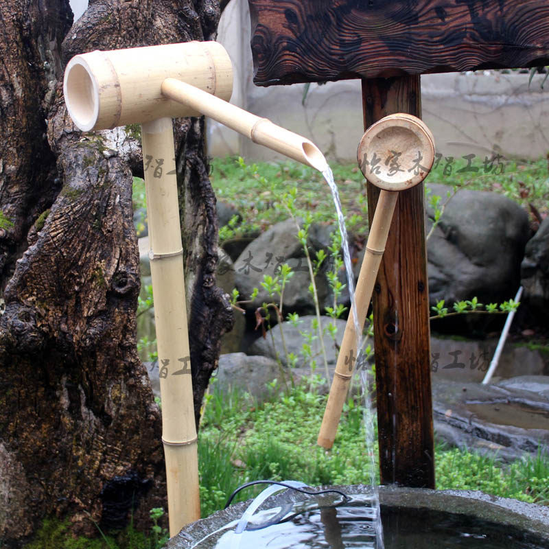 竹子流水添水惊鸟器竹制滴水车景观喷头僧都喷泉水景园艺日式惊鹿