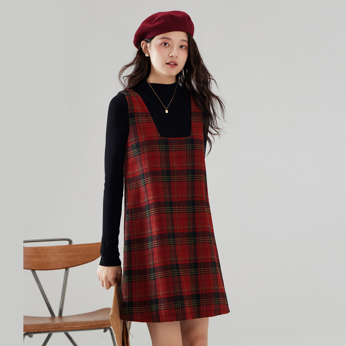 one more法式复古格子连衣裙女2025秋冬外穿背心裙气质宽松短裙,女装/女士精品,连衣裙,淘宝优惠券,粉丝福利购,淘宝优惠卷