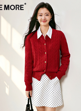 one more红色毛衣冬季女2026新款本命年新年穿搭绞花针织衫外套X