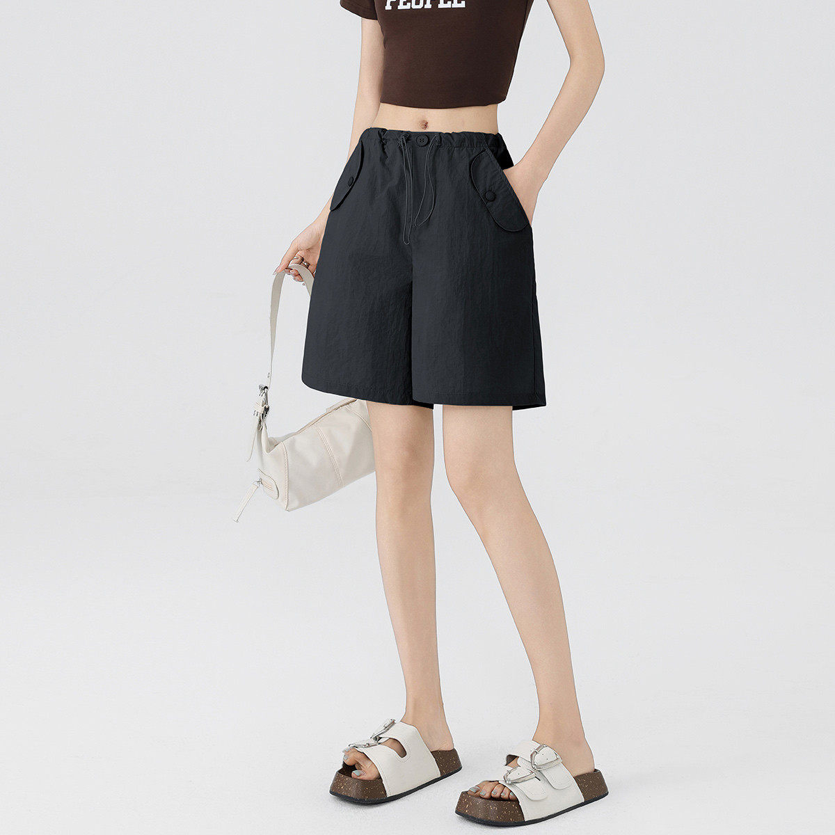 one more工装短裤女夏薄2025高腰百搭休闲阔腿美式五分运