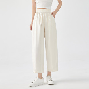 more冰丝阔腿裤 休闲哈伦裤 女2025夏季 宽松垂感直筒九分裤 薄款 one