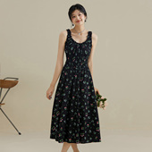 裙子修身 one more碎花吊带连衣裙气质高级感u领法式 显瘦背心裙女