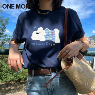 one 小個(gè)子藏青色上衣夏日松弛感t恤Y 女盛夏流行風(fēng)格 more正肩短袖