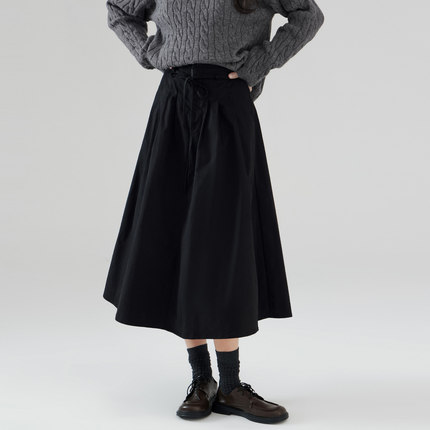 one more秋冬高级感高腰a字裙通勤显瘦半身裙女赫本风小黑裙半裙