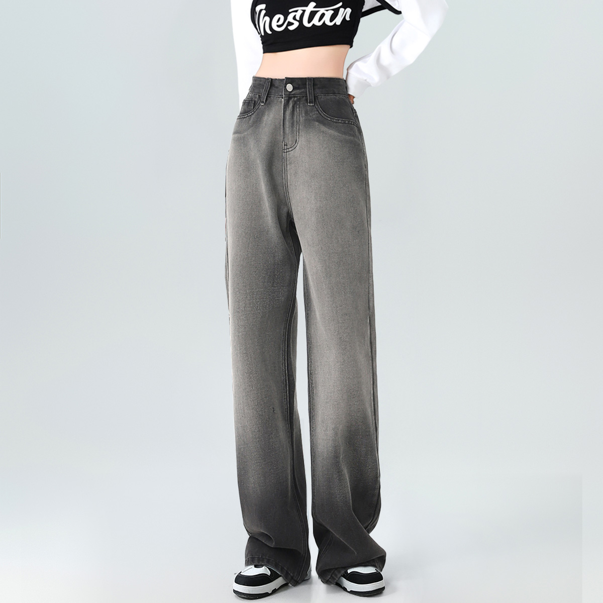 onemore阔腿裤长裤复古高腰宽松