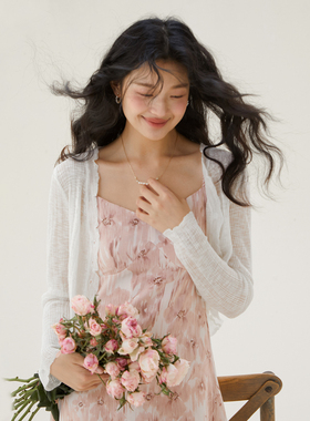 one more百搭v领针织开衫女薄款长袖外套披肩外搭小罩衫气质上衣