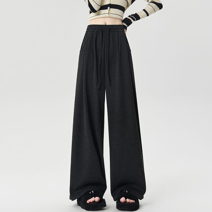 one more糯米裤长裤女2025秋季新款垂感宽松拖地裤松紧高腰阔腿裤