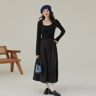 长袖 法式 连衣裙女收腰显瘦针织小黑裙a字裙长裙 more2025秋季 one