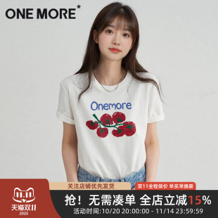 白色抗菌修身 one 夏季 正肩女t恤2025新款 上衣番茄系穿搭X more短袖