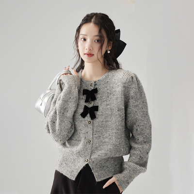 圆领立体蝴蝶结针织外套女