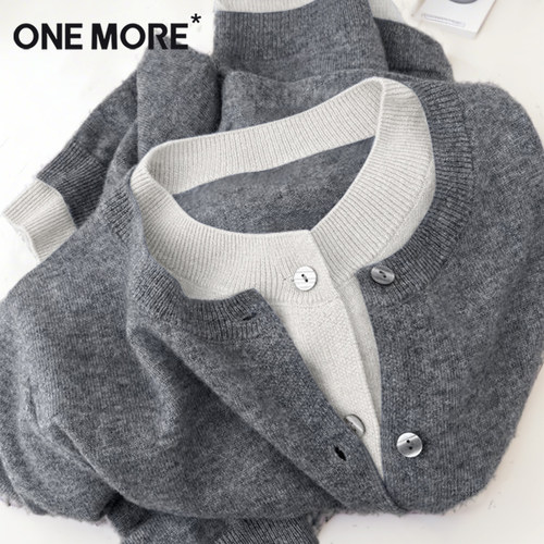 onemore假两件针织开衫外套女