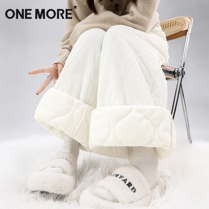 one more加绒裤子女士冬季加厚夹棉裤2025新款阔腿裤保暖防寒裤Y