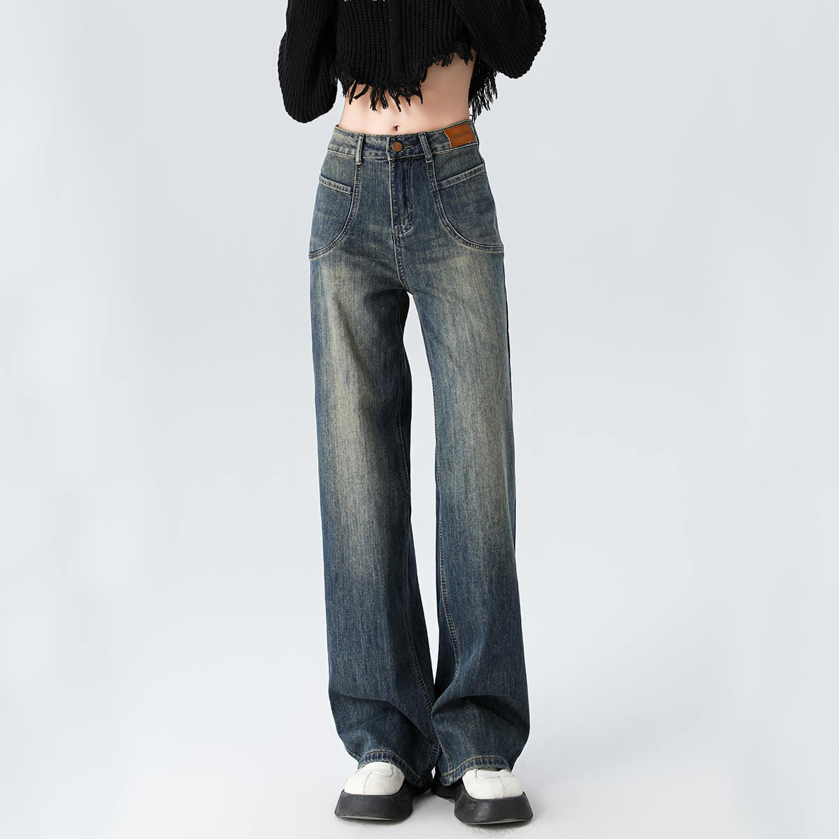 秋冬高腰阔腿裤onemore复古风