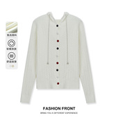 女2025秋季 one more连帽彩扣单排扣麻花针织开衫 针织外套百搭上衣