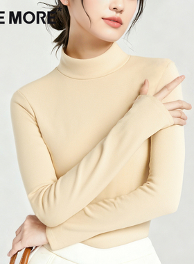 one more半高领打底衫女冬2025新款双面磨毛长袖t恤绒德保暖内搭X