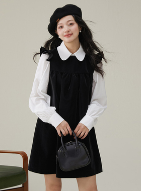 one more文墨2025初秋季背心裙小飞袖连衣裙女气质高级感小黑裙