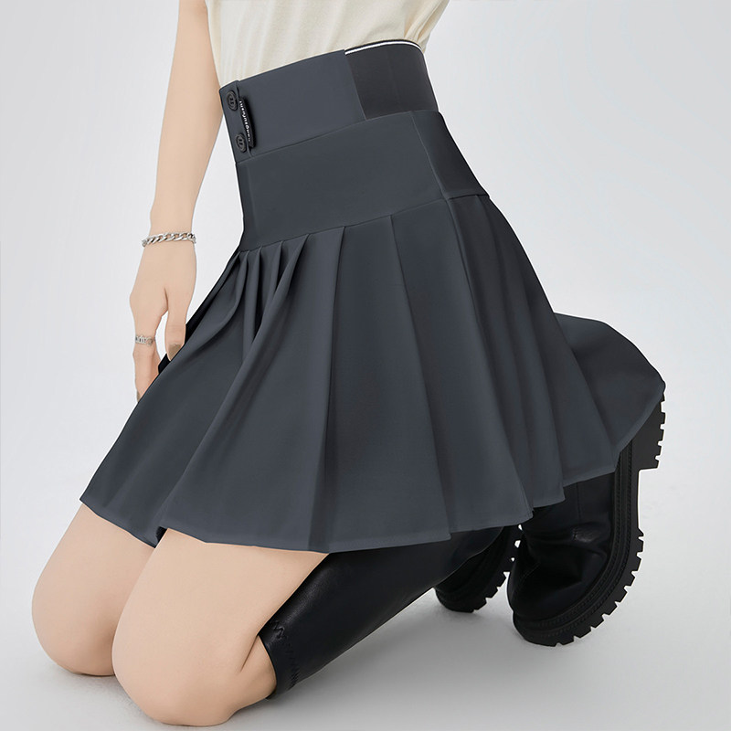 ONE MORE松紧腰百褶裙女2025秋款防走光弹力高腰显瘦半身