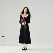 赫本风长袖 one more法式 针织连衣裙女高级感2025春秋娃娃领打底裙