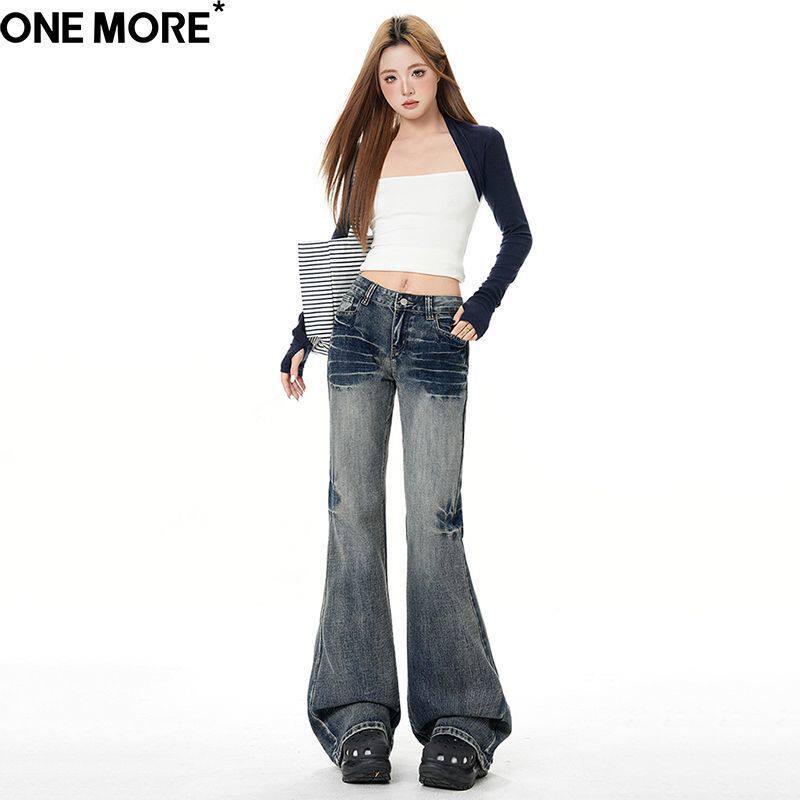 One More高街重工水洗微喇牛仔裤女2026春季新款猫须低腰