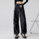 辣妹长裤 one 2025新款 高腰显瘦降落伞休闲阔腿美式 more黑色工装 裤