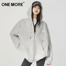 one more卫衣外套女款春2025新款拉链运动春装文墨灰色连帽开衫X