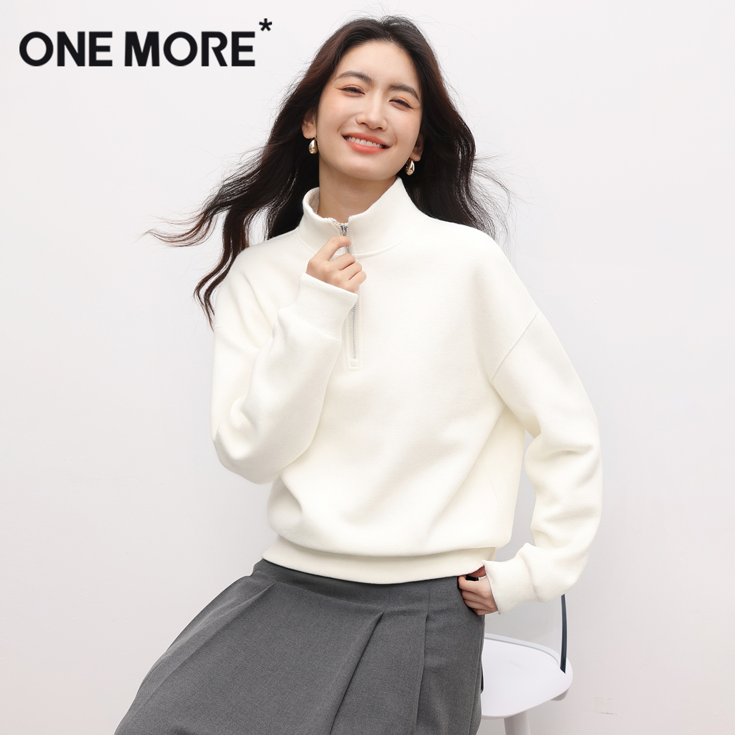 onemore加绒加厚半拉链卫衣