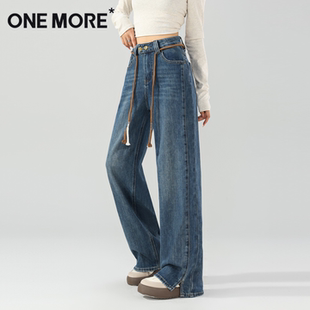 带腰绳裤 女秋冬季 子2025新款 美式 one 复古休闲裤 more直筒牛仔裤