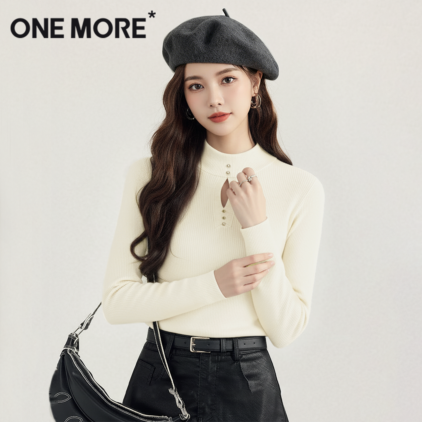 onemore撞钉针织衫女